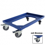 Rollwagen mit Bremse<br/>Fb. blau<br/>für Euronorm Behälter<br/>600 x 400 mm