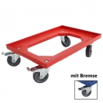 Rollwagen mit Bremse<br/>Fb. rot<br/>für Euronorm Behälter<br/> 600 x 400 mm