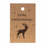 Papier-Anhänger <br/>Frohe Weihnachten Hirsch<br/>Natur<br/>80 x 55 mm