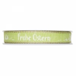 Geschenkband<br/>Frohe Ostern<br/>Grün/Weiß<br/>15 mm x 20 m