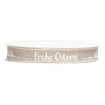 Geschenkband<br/>Frohe Ostern<br/>Natur/Weiß<br/>15 mm x 20 m