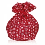 Geschenkbeutel mit Zugband<br/>Snowflakes Jute Rot/Weiß<br/>350 x Ø 230 mm