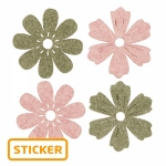 Sticker Blüte Wollart<br/>grün/rosa<br/>4-fach sortiert<br/>Ø 5,6 cm