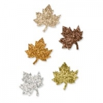 Glitter-Sticker Blätter<br/>5-fach sortiert<br/>Silber+Gold+Braun+Kupfer<br/>Ø ca. 2,5 cm<br/>15 Sticker/Karte